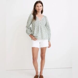 Madewell | Pintuck Peasant Top | Piazza Floral Ashen Sage | XL | NWT